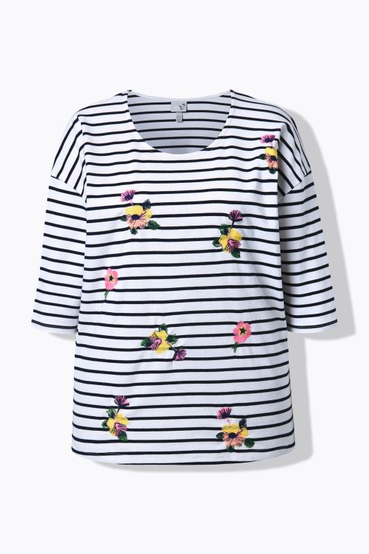 Тениска с райета и бродерия