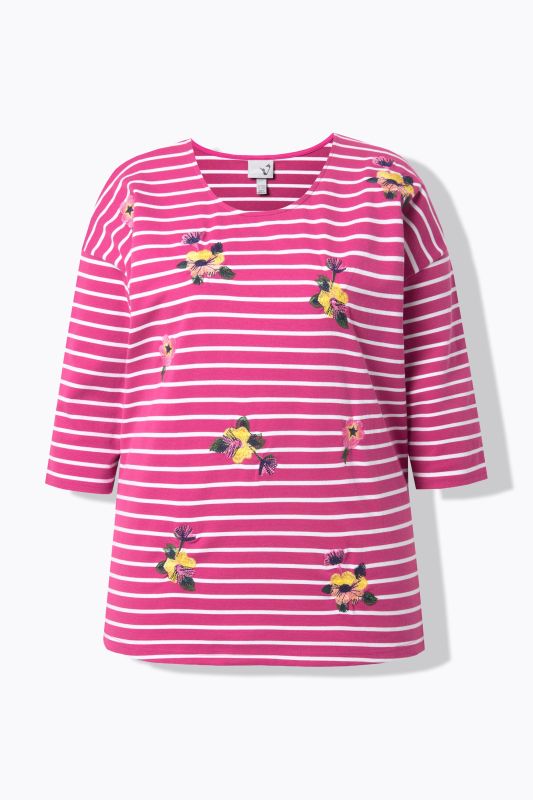 Тениска с райета и бродерия