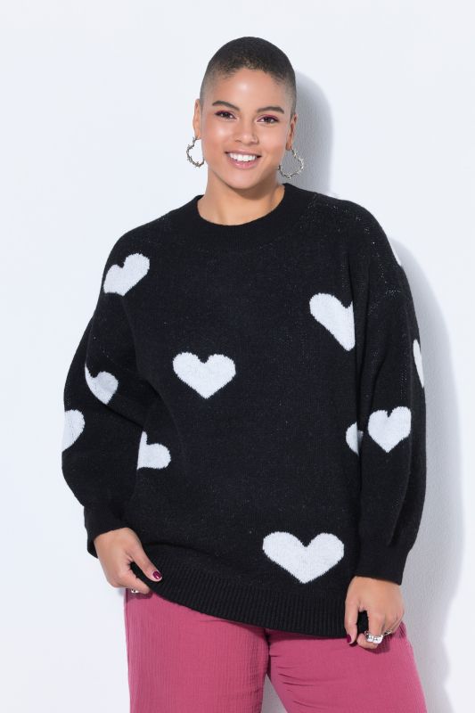 Sweater, oversized, HEARTS pattern, balloon long sleeve