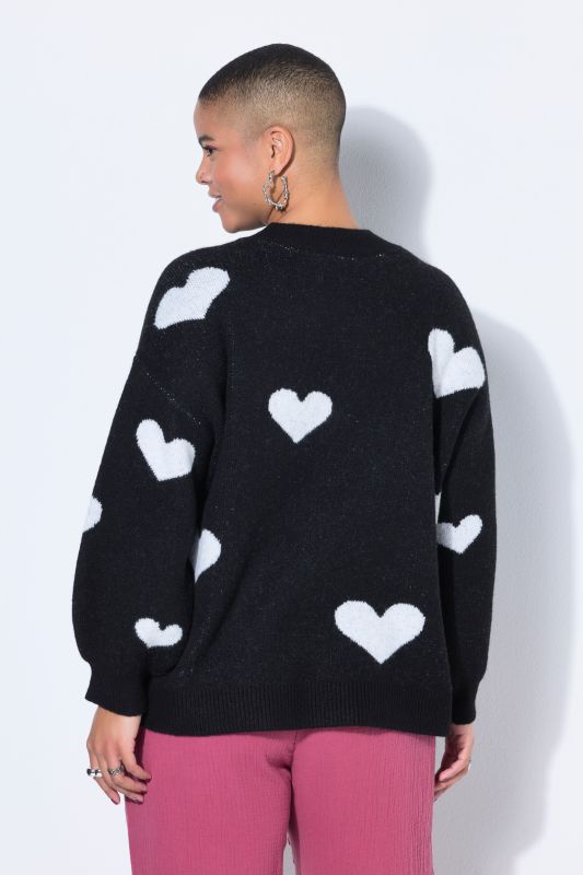 Sweater, oversized, HEARTS pattern, balloon long sleeve