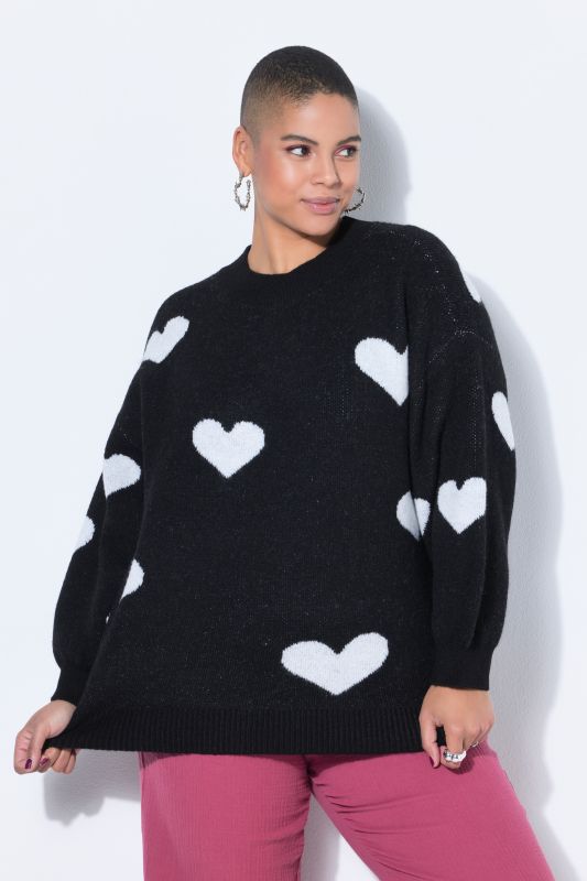 Sweater, oversized, HEARTS pattern, balloon long sleeve