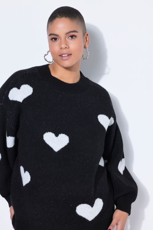 Sweater, oversized, HEARTS pattern, balloon long sleeve