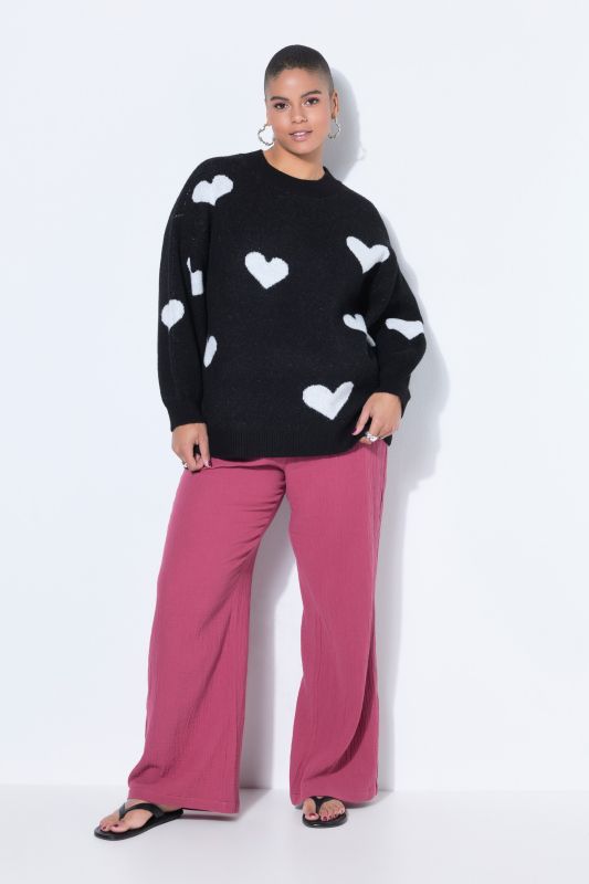 Sweater, oversized, HEARTS pattern, balloon long sleeve