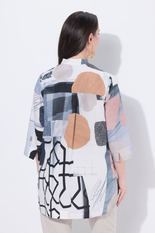 Graphic Patchwork Print 3/4 Sleeve Lyocell Tunic