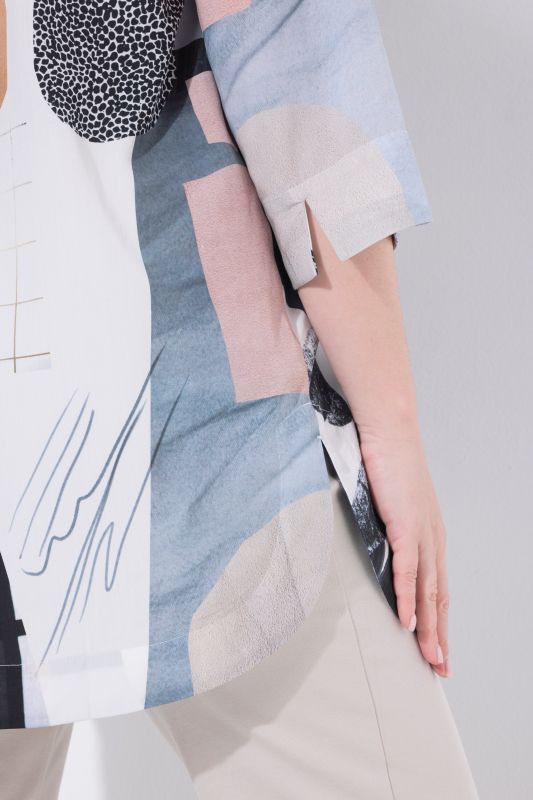 Graphic Patchwork Print 3/4 Sleeve Lyocell Tunic