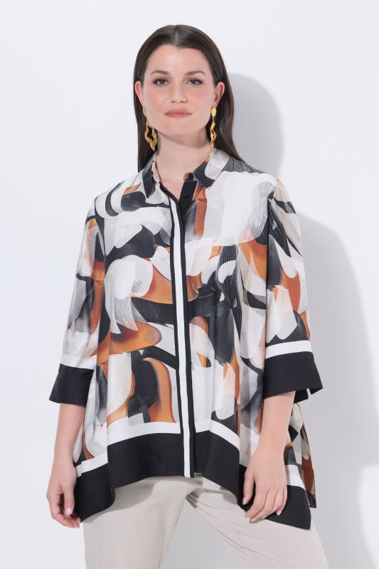 Abstract Print Pointed Hem Blouse