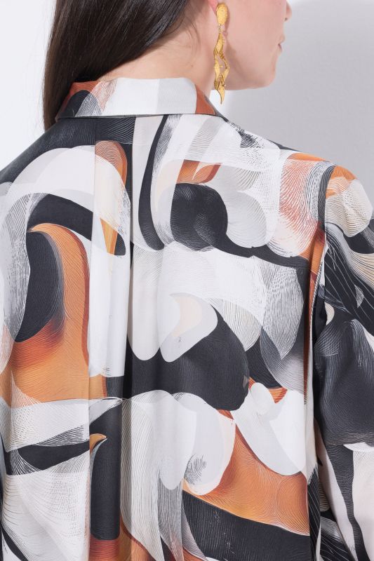 Abstract Print Pointed Hem Blouse