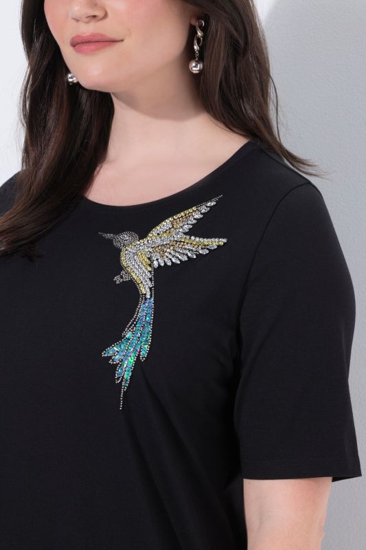 Тениска с принт на колибри
