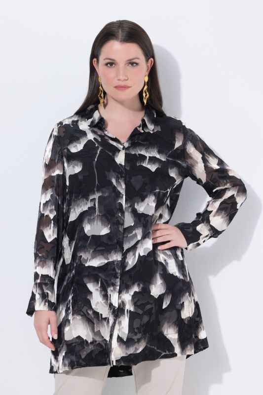 Granite Print Silk Blend Burnout Blouse