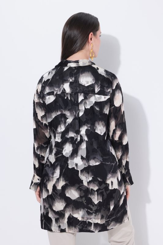 Granite Print Silk Blend Burnout Blouse