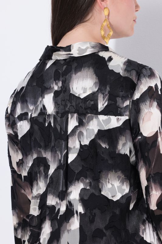 Granite Print Silk Blend Burnout Blouse