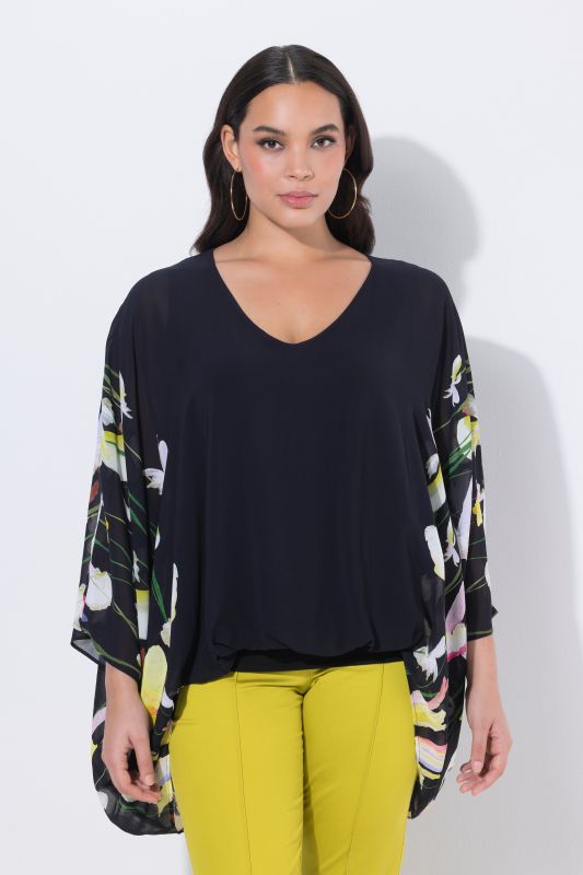 Iris Print Layered Chiffon Blouse