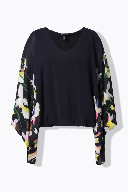 Iris Print Layered Chiffon Blouse