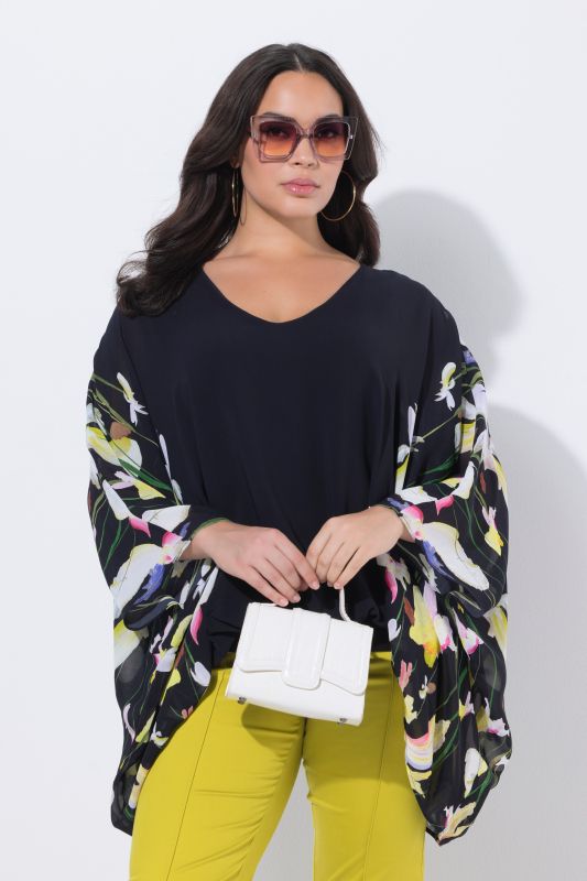 Iris Print Layered Chiffon Blouse