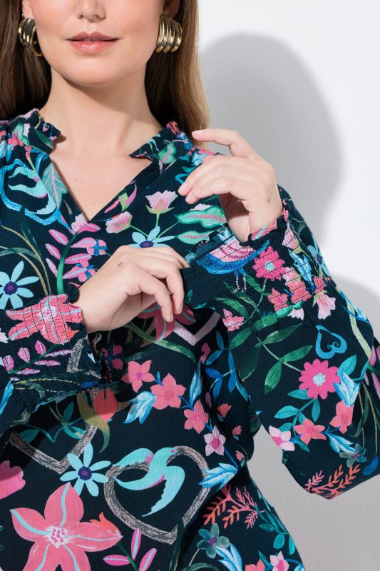 Floral Folklore Print Smocked Blouse