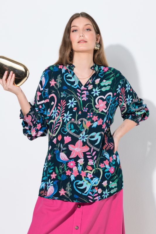 Floral Folklore Print Smocked Blouse