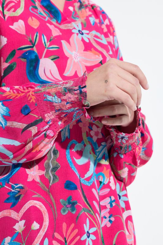 Floral Folklore Print Smocked Blouse