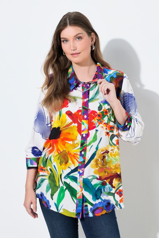 Floral Mixed Print 3/4 Sleeve Blouse