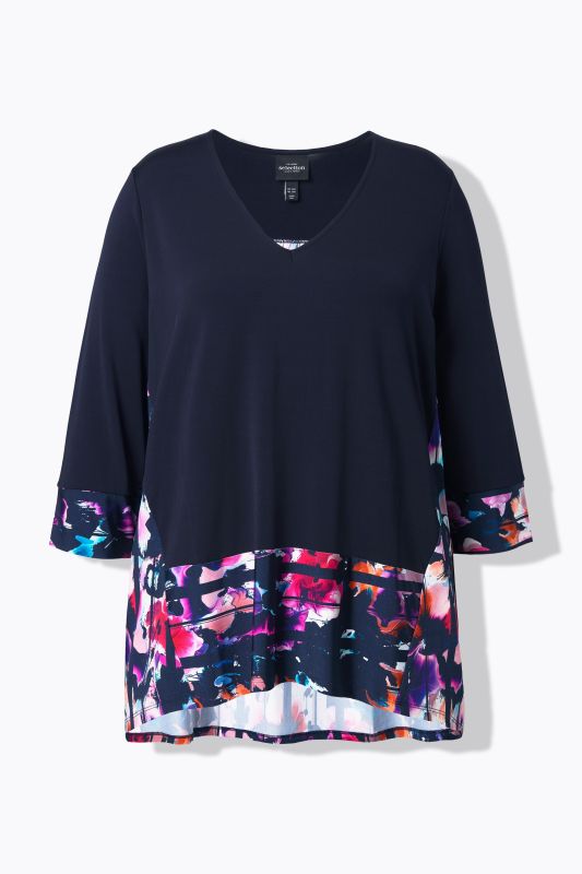 Блуза с цветен принт на подгъва