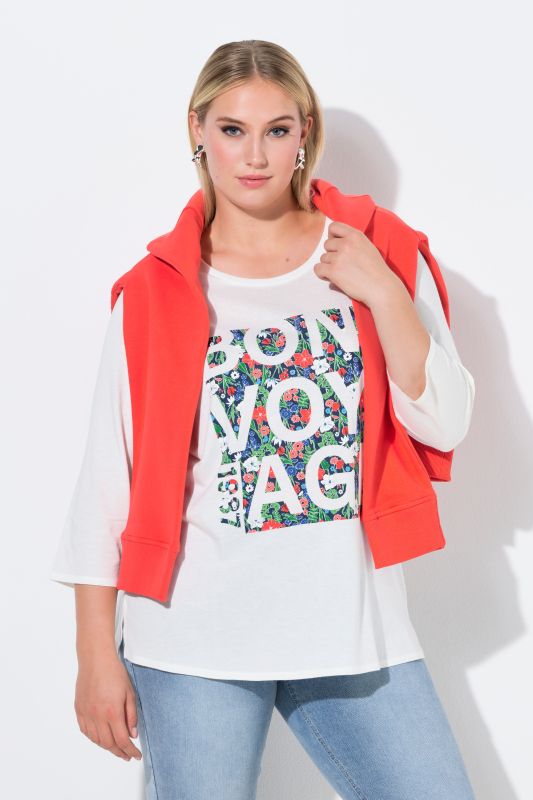 Тениска с надпис и флорален принт