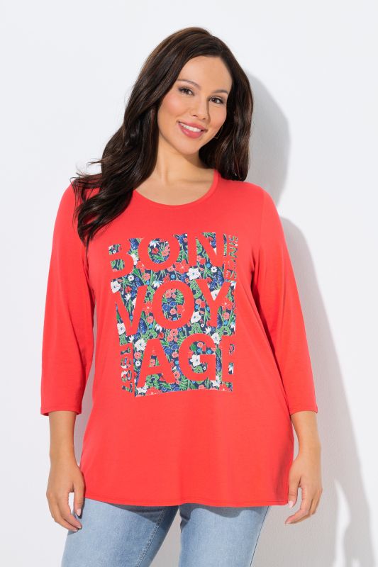 Тениска с надпис и флорален принт