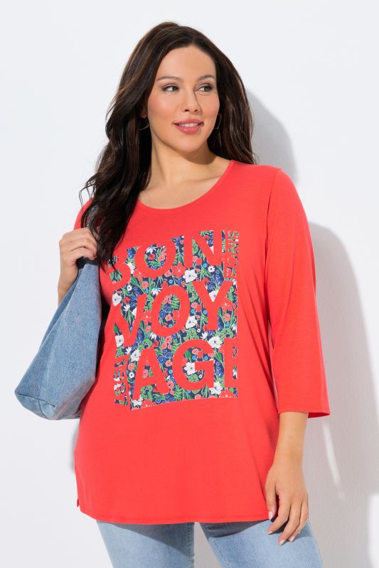 Тениска с надпис и флорален принт