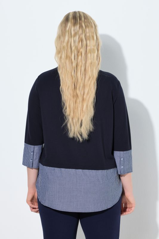 Pinstripe Blouse Hem Sweatshirt