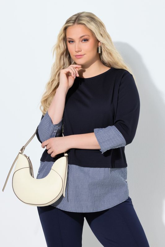 Pinstripe Blouse Hem Sweatshirt