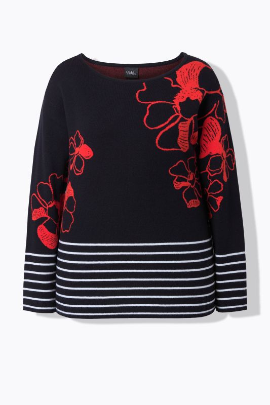 Пуловер с райета и цветя