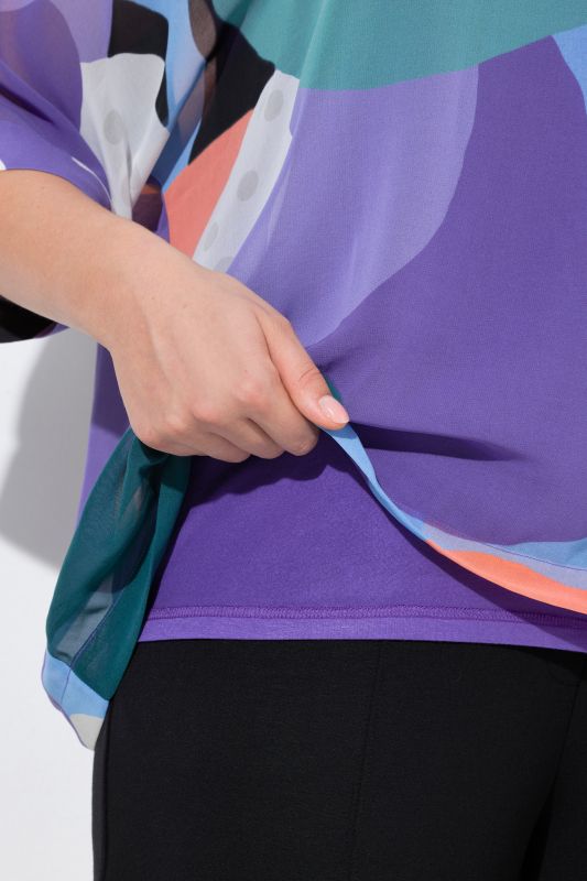 Блуза с шифон и принт на облаци