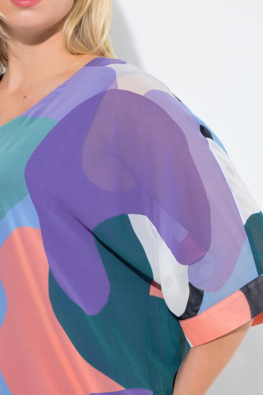 Блуза с шифон и принт на облаци