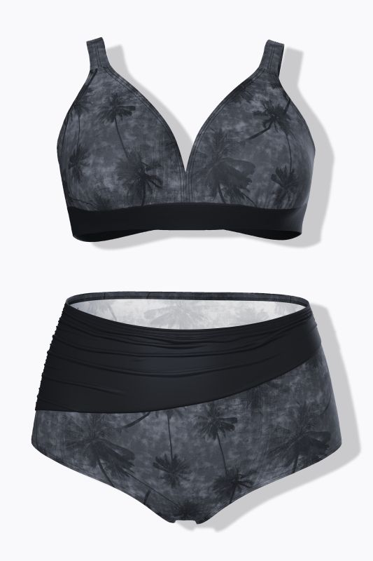 Palm Tree Print Two Piece Bikini Set