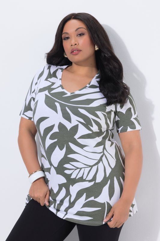 Туника с монохромен принт на листа