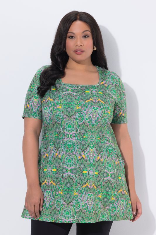 Туника с квадратно деколте и принт