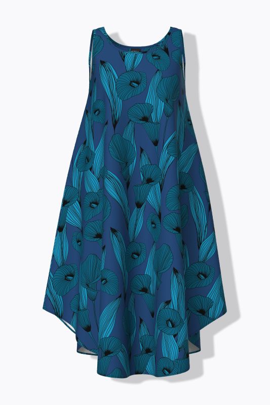 Calla Lily Print Sleeveless A-Line Dress