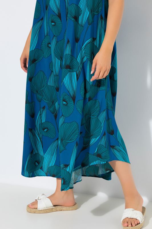Calla Lily Print Sleeveless A-Line Dress