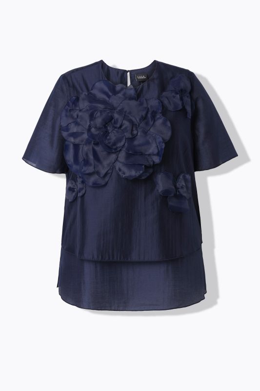 Блуза с шифон и флорален акцент