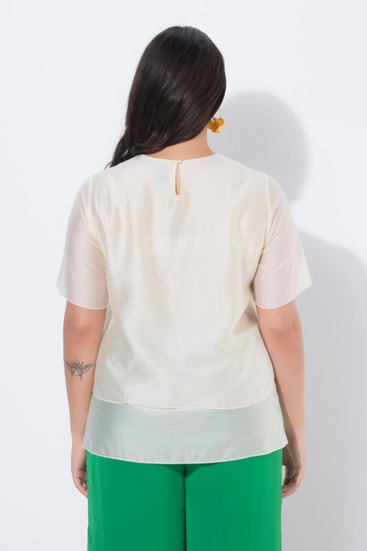 Блуза с шифон и флорален акцент