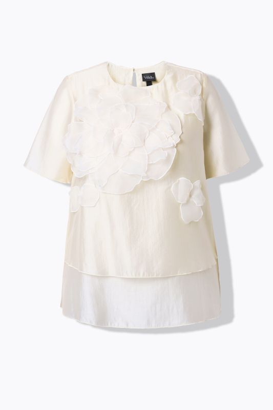Блуза с шифон и флорален акцент