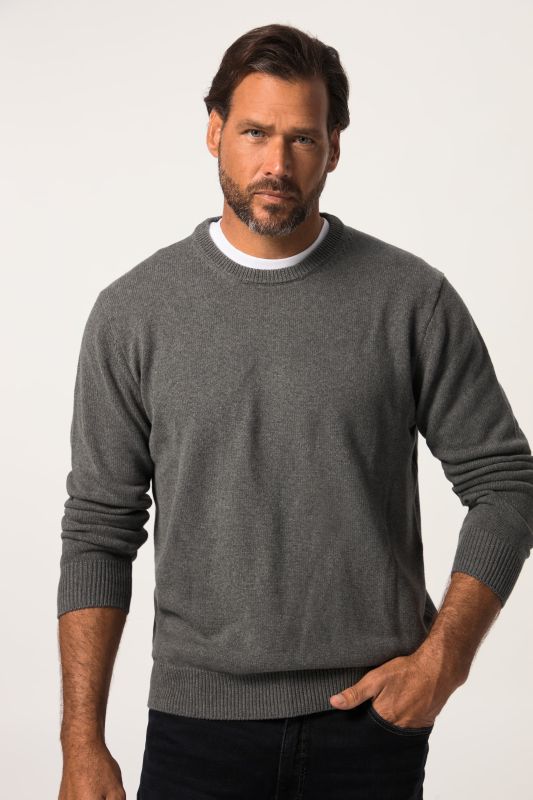 Памучен плетен пуловер с класическо кръгло деколте и дълги ръкави