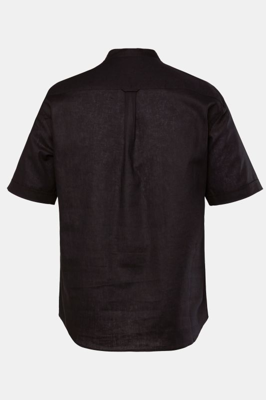 Shirt, short-sleeved, linen blend, stand-up collar, modern fit