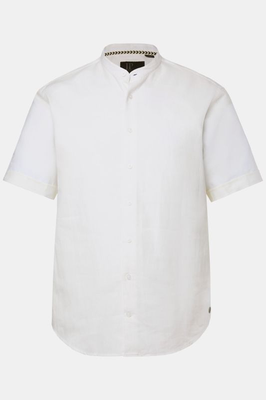 Shirt, short-sleeved, linen blend, stand-up collar, modern fit