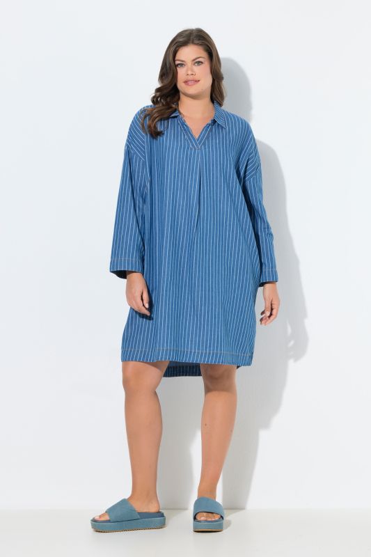 Рокля дънкова с раиран принт