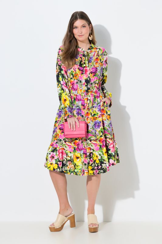 Painted Floral Button Front Dress
