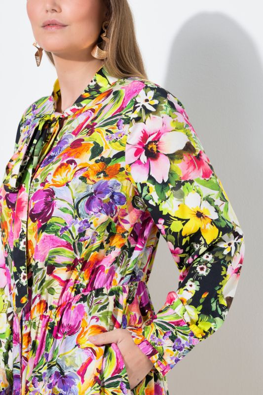 Painted Floral Button Front Dress