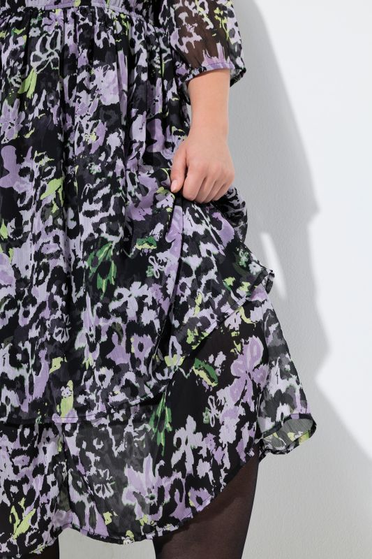 Floral Leopard Print Chiffon Dress