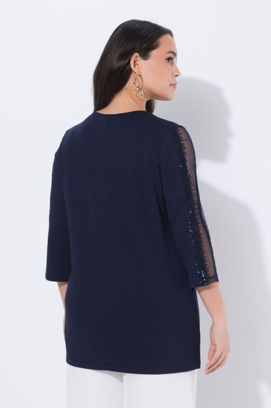 Sequined Mesh Sleeve Blouse