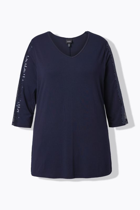 Sequined Mesh Sleeve Blouse