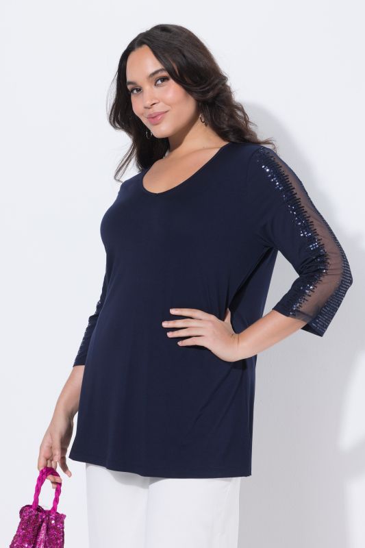 Sequined Mesh Sleeve Blouse