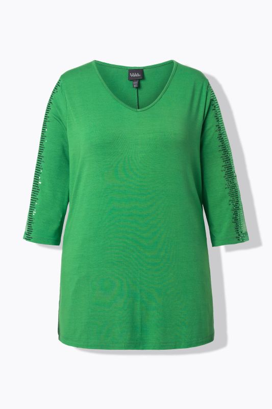 Sequined Mesh Sleeve Blouse